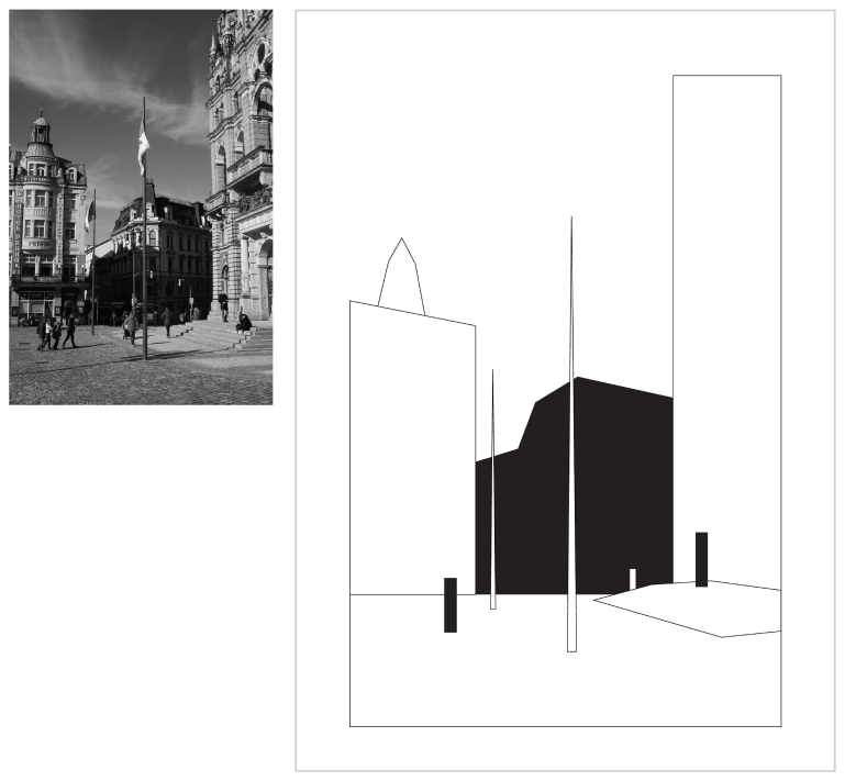 Liberec town square — photograph and illustration