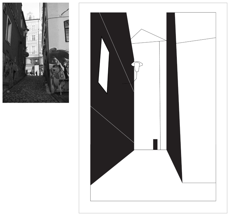 Liberec alley — photograph and illustration